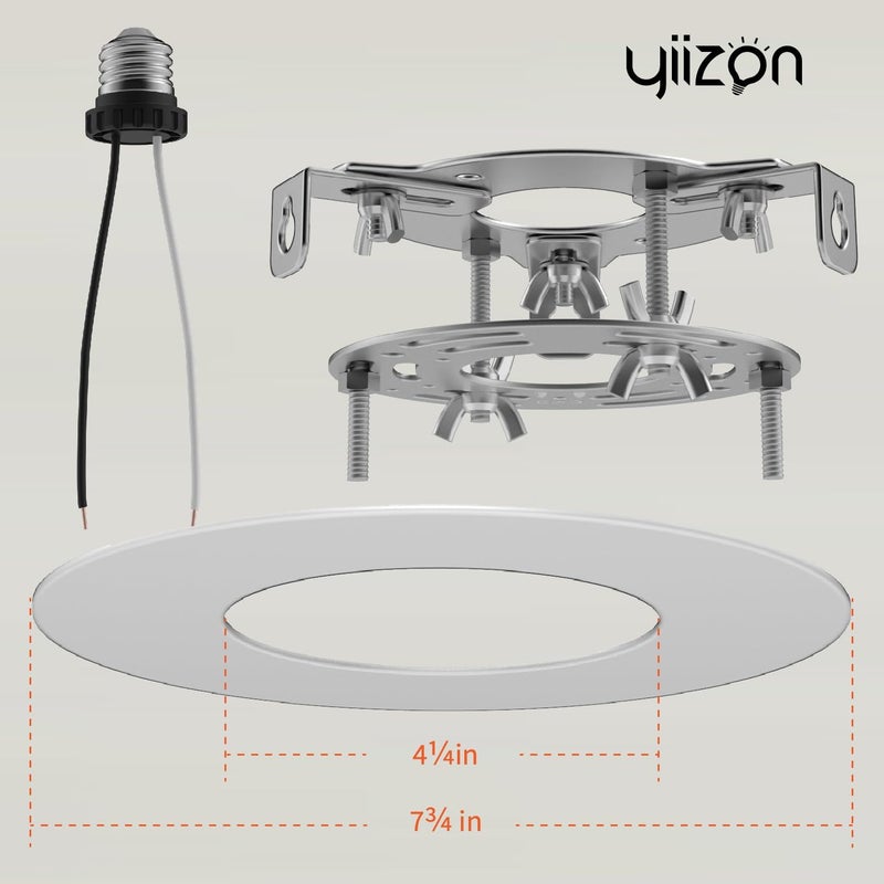 YIIZON 5 and 6 inch Recessed Can Light Conversion Kit, Ceiling Light Fixture Upgrade, Pendant & Hanging, 7¾ Inch Flat Steel Ceiling Medallion, White Finish 2 Packs - Image 3